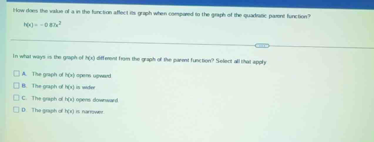 how does the value of a in the function affect its graph when compared …