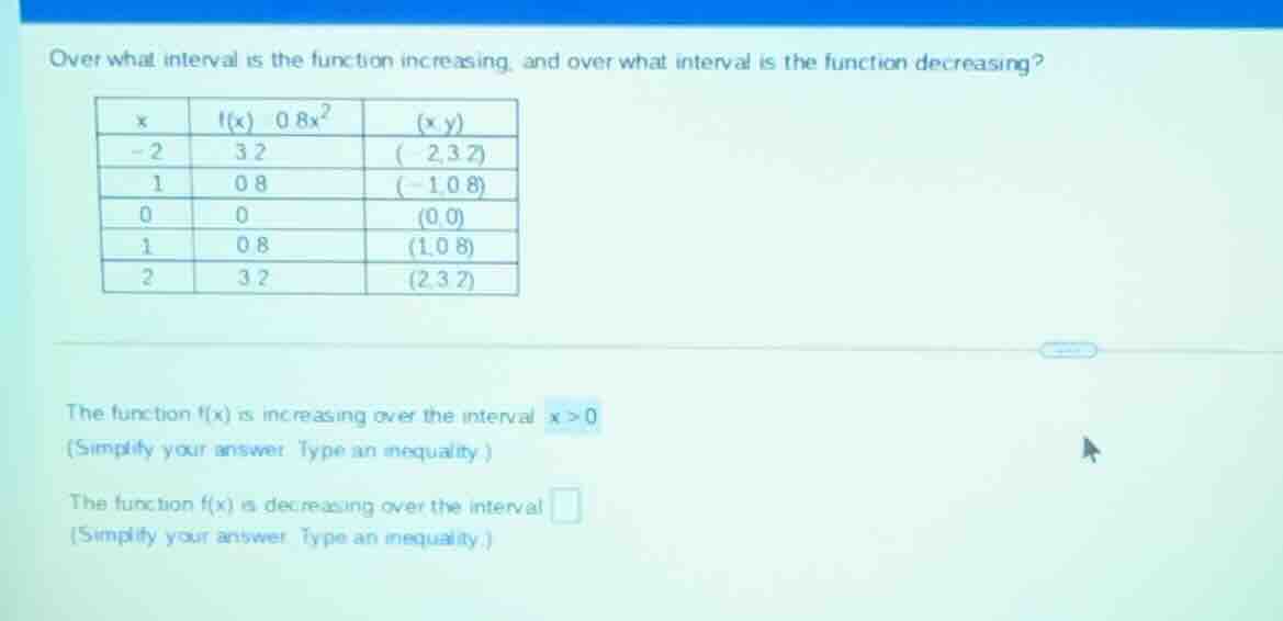 over what interval is the function increasing, and over what interval i…