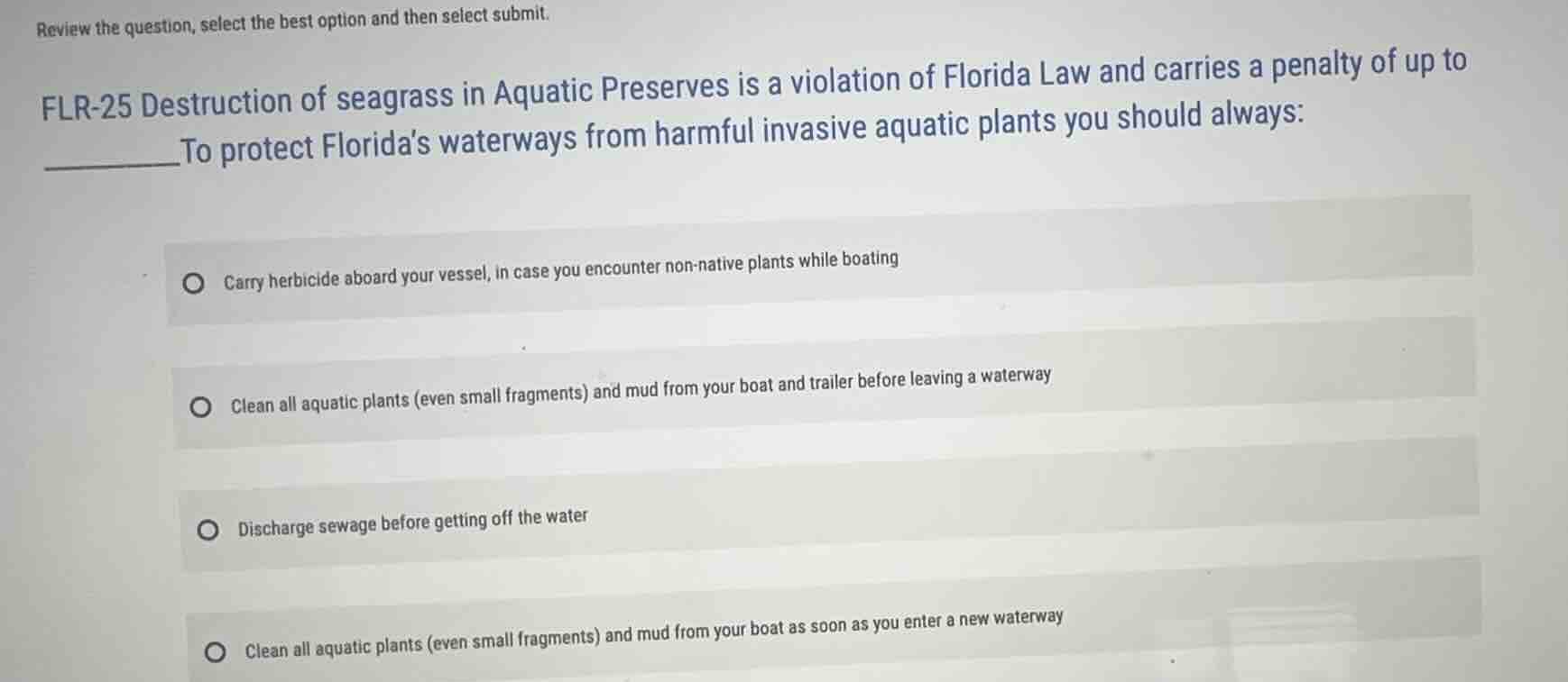 review the question, select the best option and then select submit. flr…
