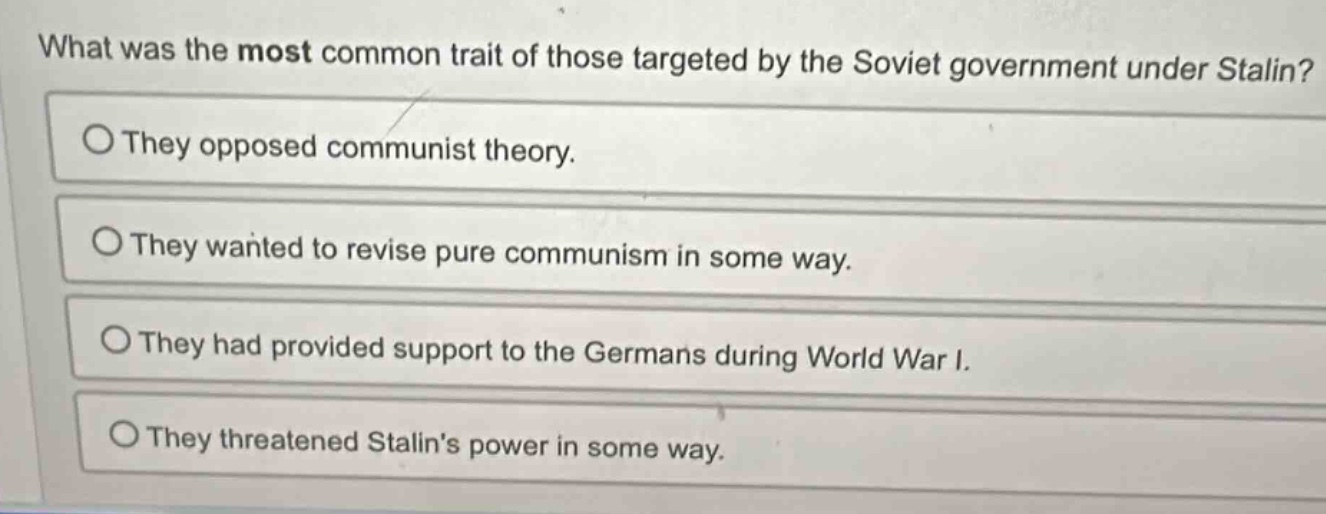 what was the most common trait of those targeted by the soviet governme…