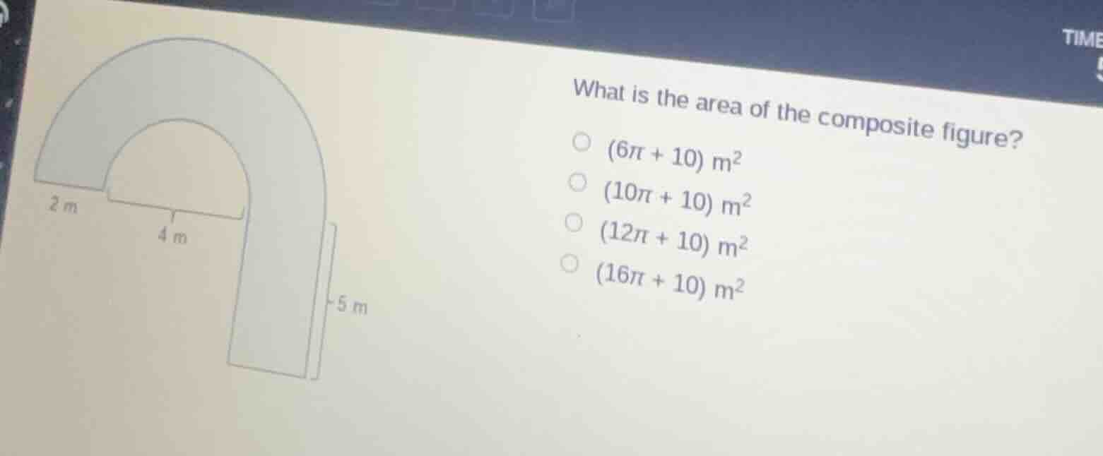 what is the area of the composite figure?\\(\\boldsymbol{(6\\pi + 10)}\…