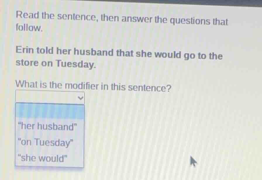 read the sentence, then answer the questions that follow. erin told her…
