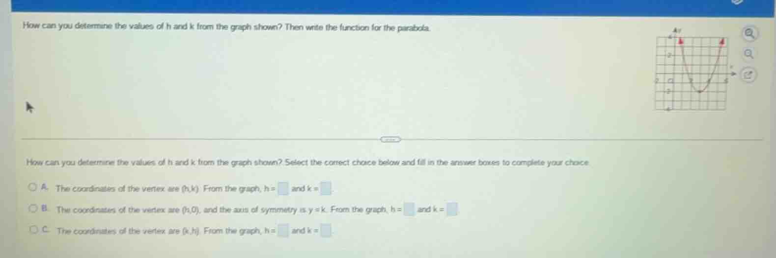 how can you determine the values of h and k from the graph shown? then …