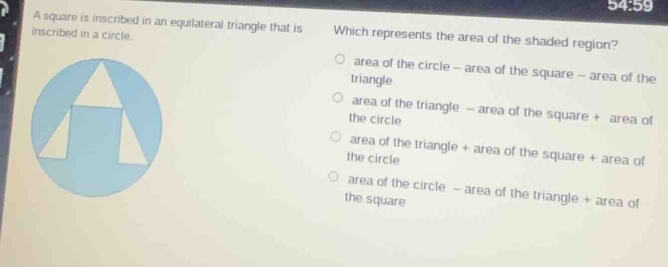a square is inscribed in an equilateral triangle that is inscribed in a…