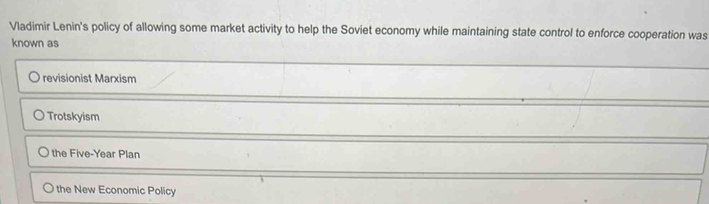 vladimir lenins policy of allowing some market activity to help the sov…