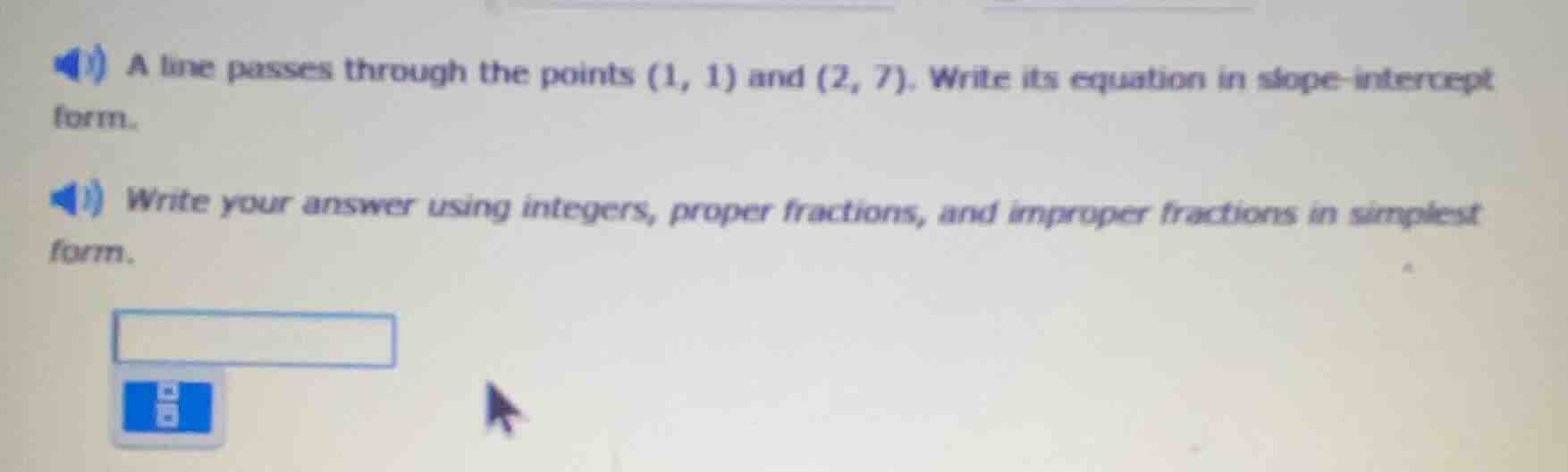 a line passes through the points (1, 1) and (2, 7). write its equation …