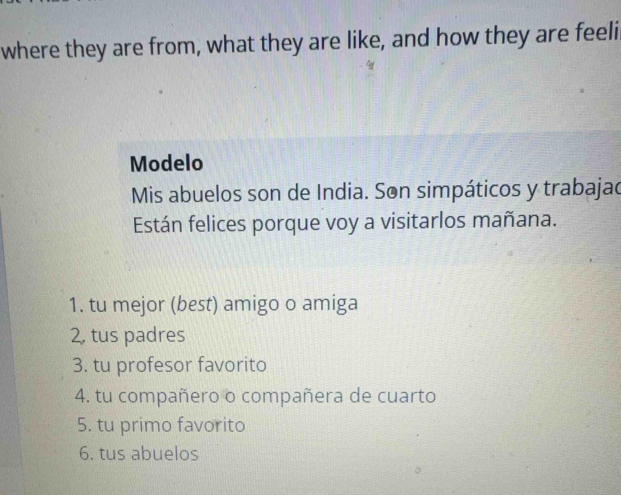 where they are from, what they are like, and how they are feeli modelo …