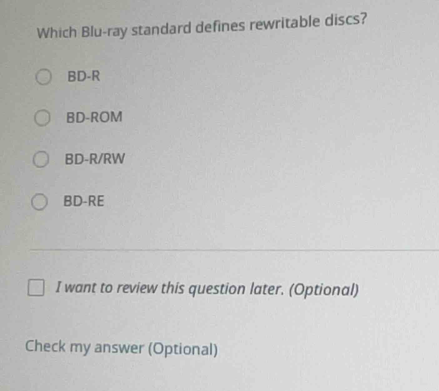 which blu - ray standard defines rewritable discs? bd - r bd - rom bd -…