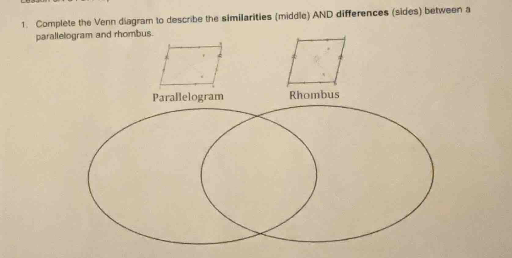 1. complete the venn diagram to describe the similarities (middle) and …