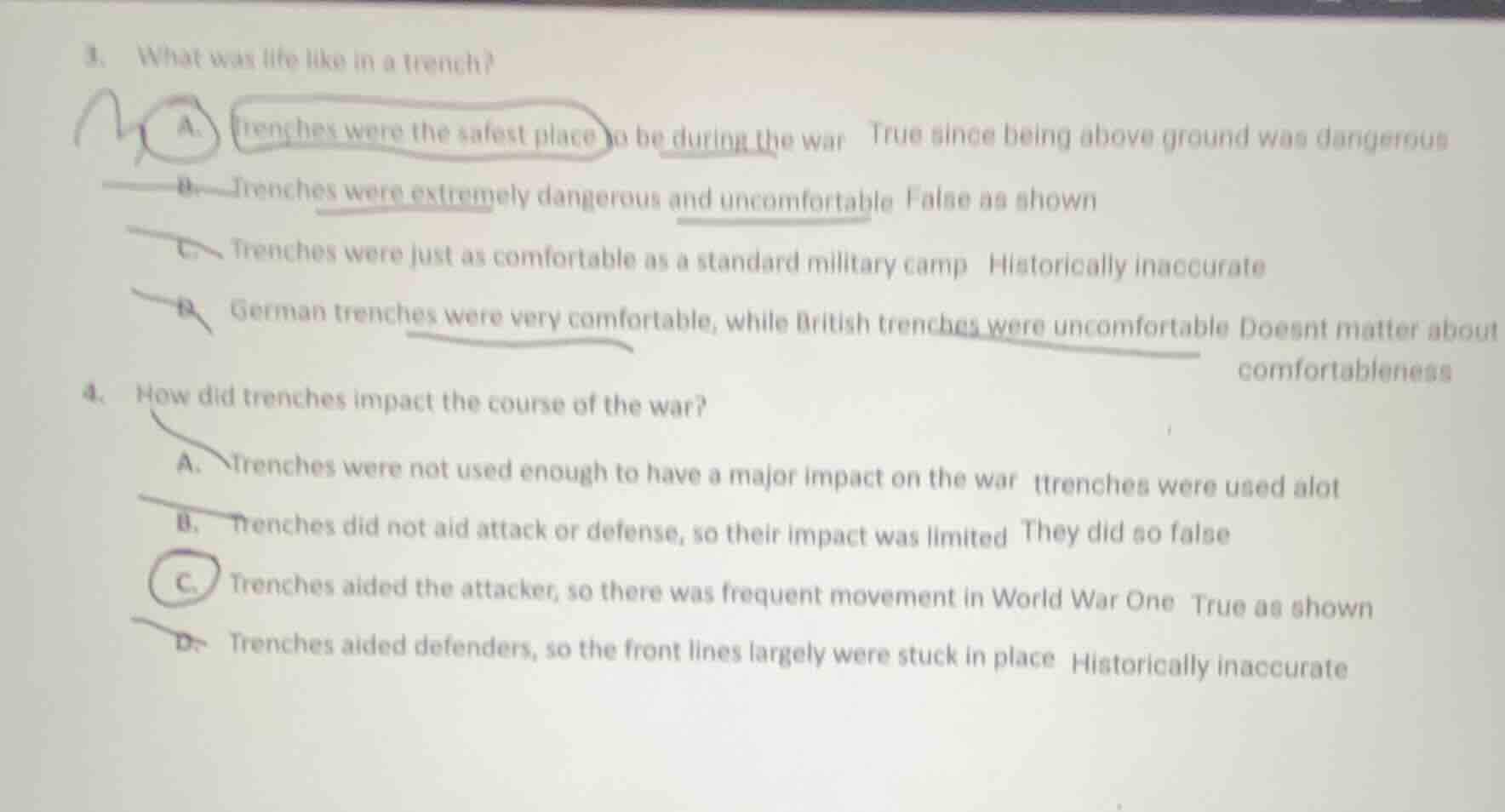 3. what was life like in a trench? a. trenches were the safest place to…