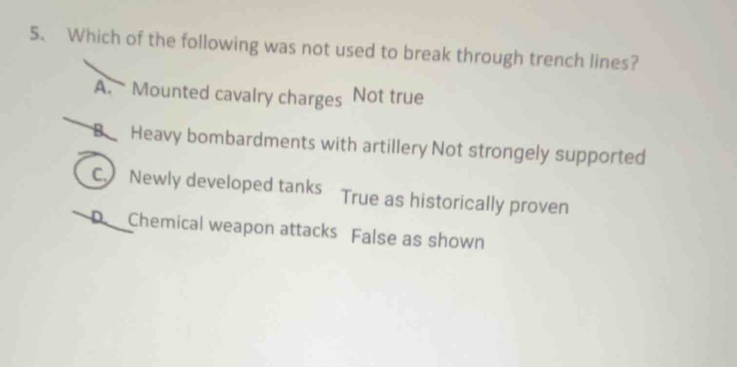 5. which of the following was not used to break through trench lines? a…