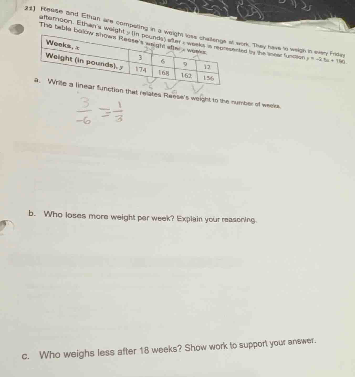 21) reese and ethan are competing in a weight loss challenge at work. t…
