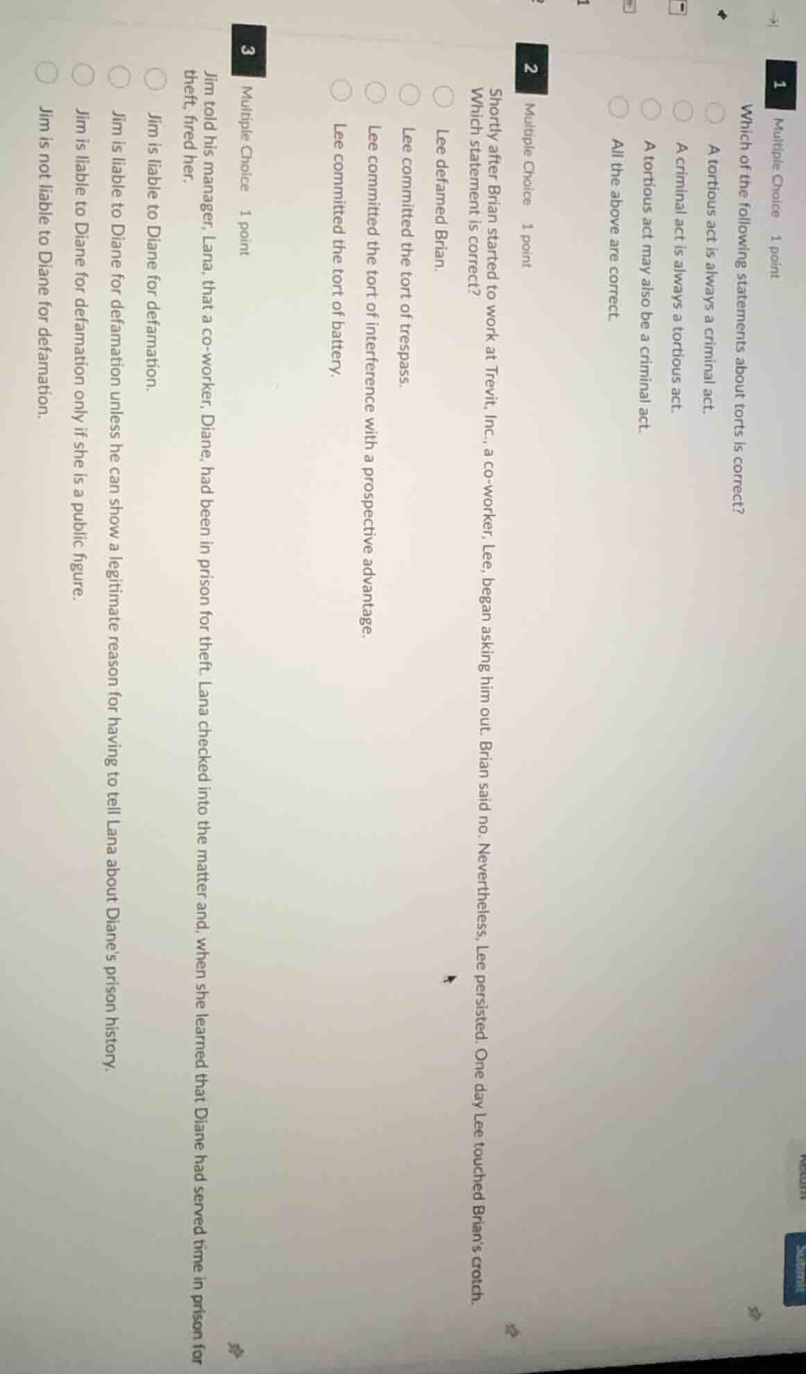 1 multiple choice 1 point which of the following statements about torts…