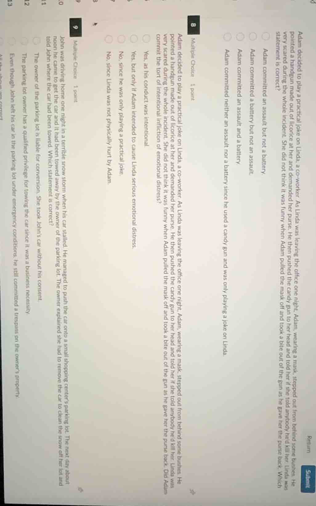 adam decided to play a practical joke on linda, a co - worker. as linda…