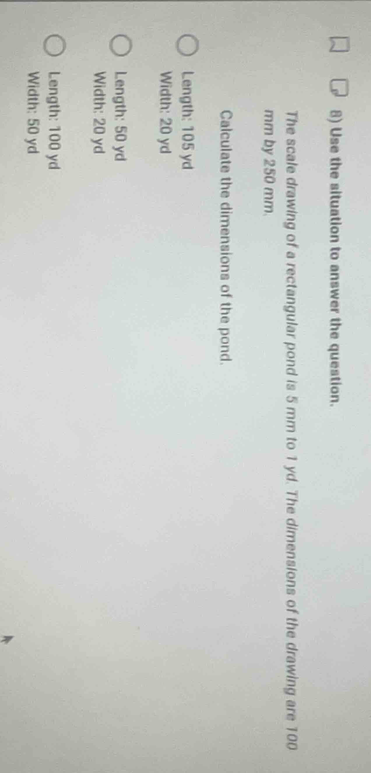 8) use the situation to answer the question. the scale drawing of a rec…