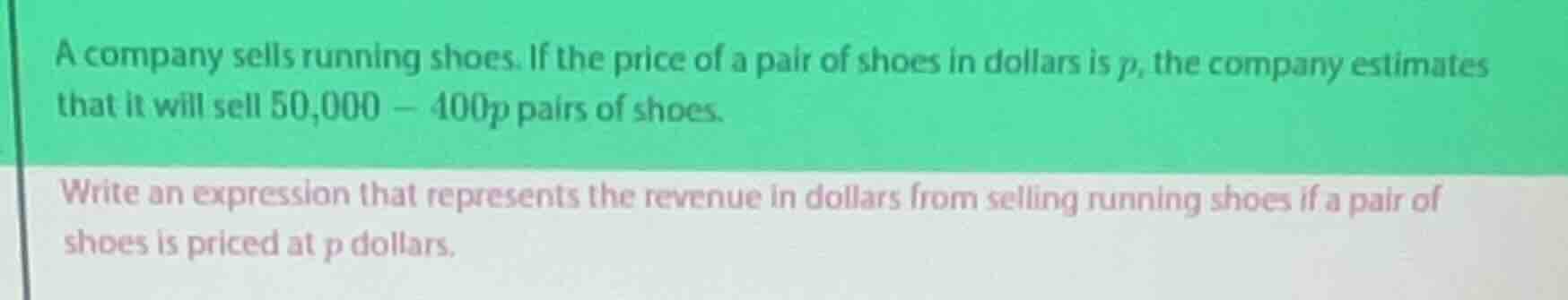 a company sells running shoes. if the price of a pair of shoes in dolla…