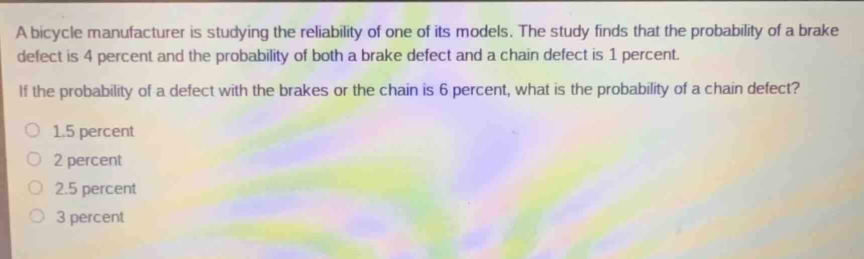 a bicycle manufacturer is studying the reliability of one of its models…