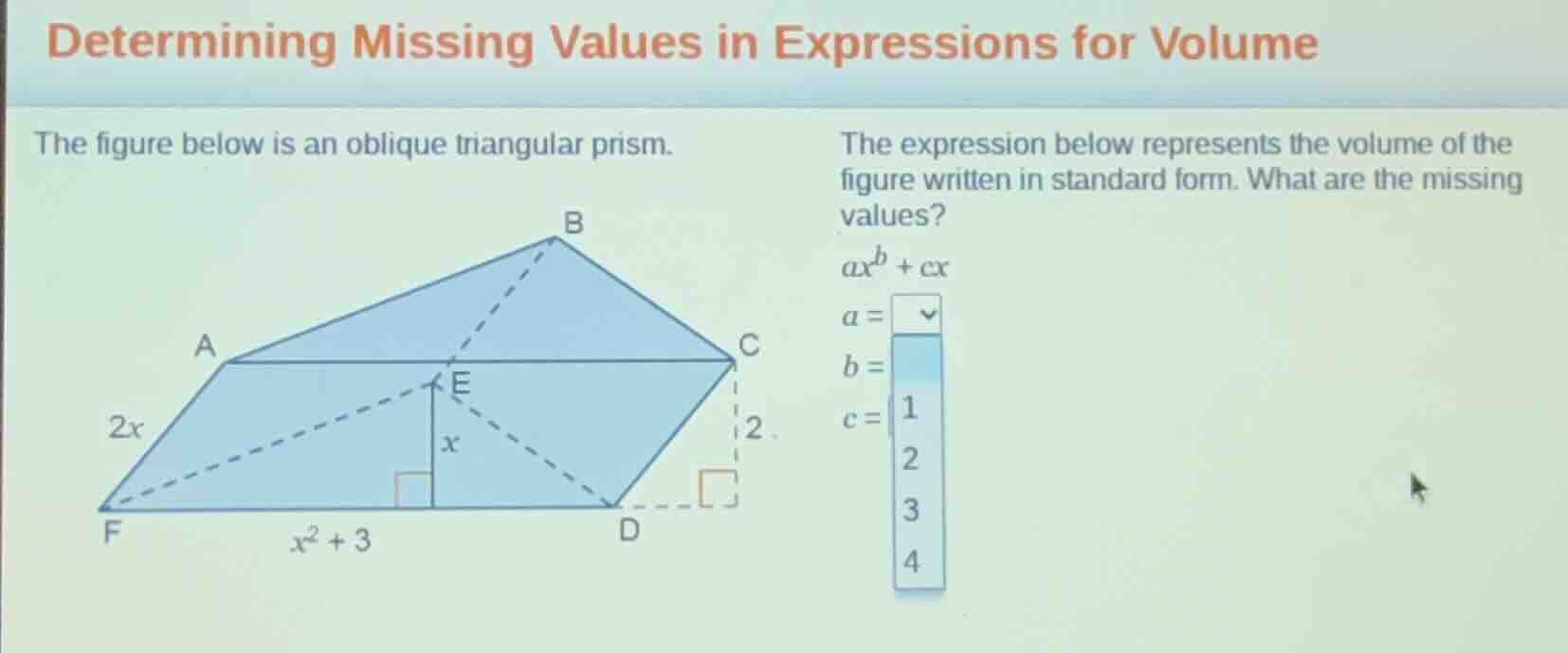 determining missing values in expressions for volume the figure below i…