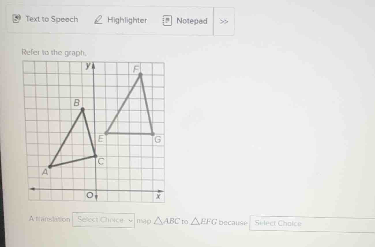 refer to the graph. a translation select choice map $\\triangle abc$ to…