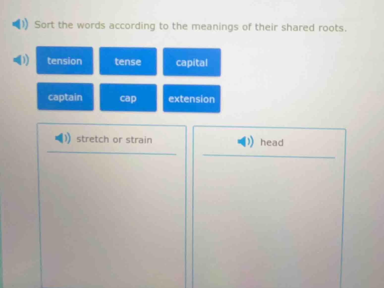 sort the words according to the meanings of their shared roots. tension…