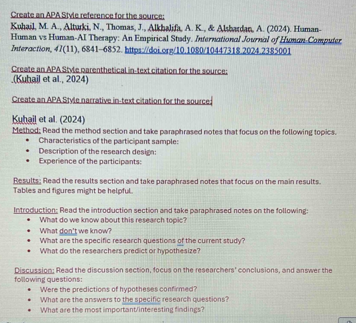 create an apa style reference for the source: kuhail, m. a., alturki, n…
