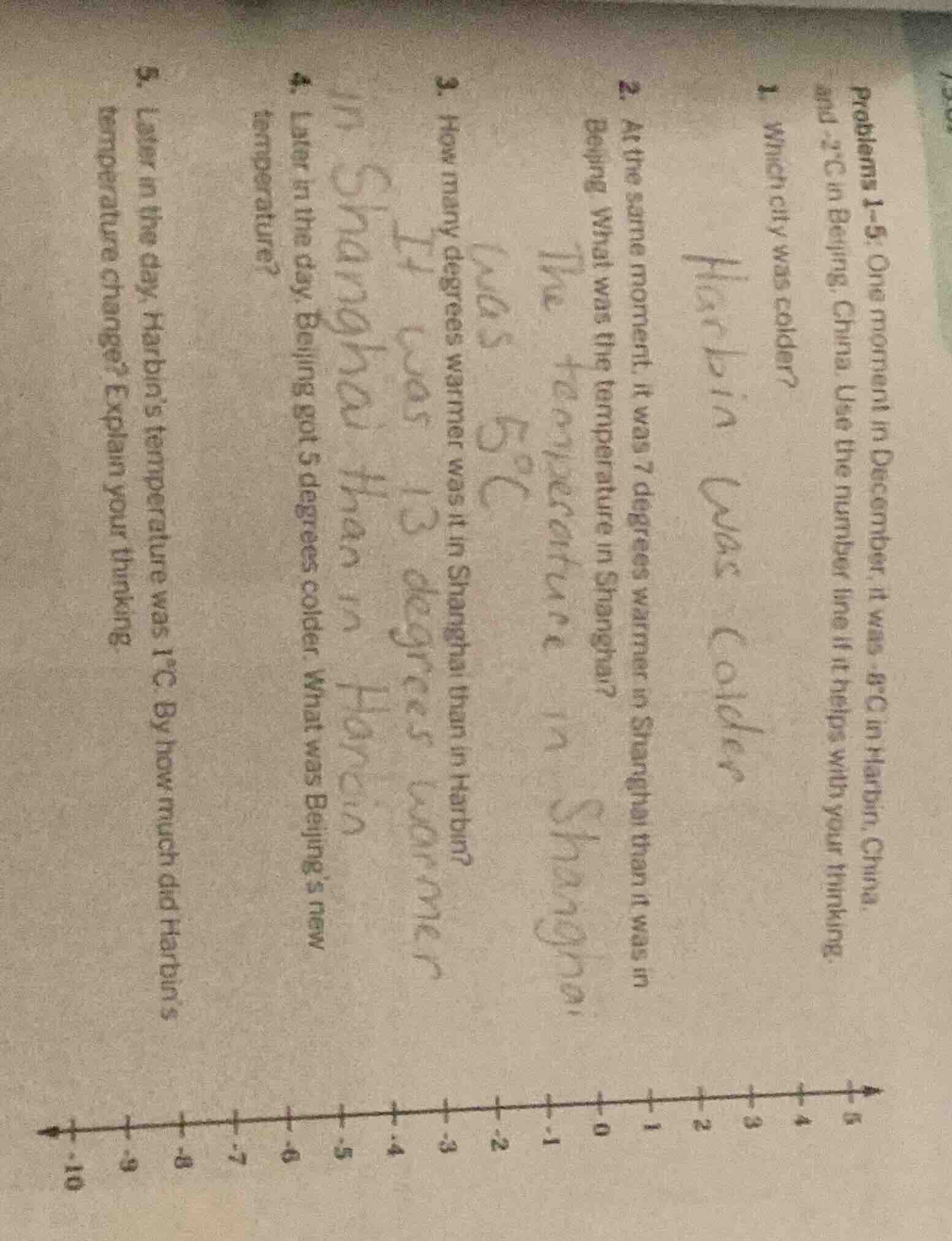 problems 1–5: one moment in december, it was -8°c in harbin, china, and…