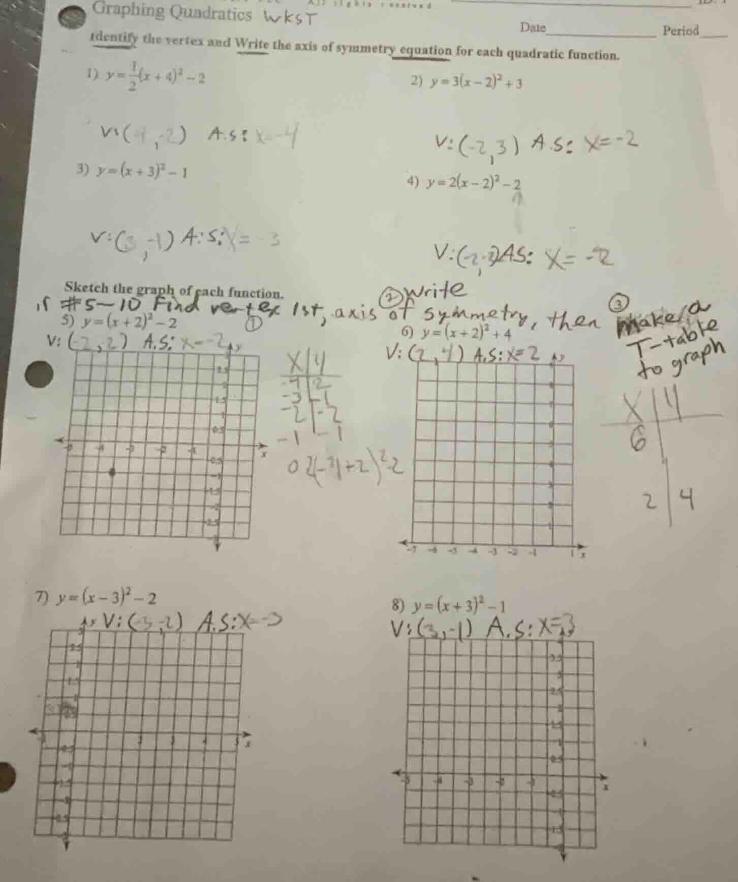 graphing quadratics wkst date__________ period____ identify the vertex …