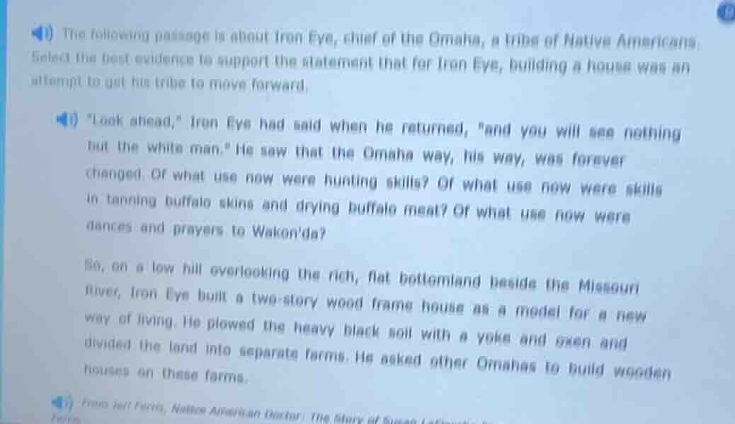 the following passage is about iron eye, chief of the omaha, a tribe of…