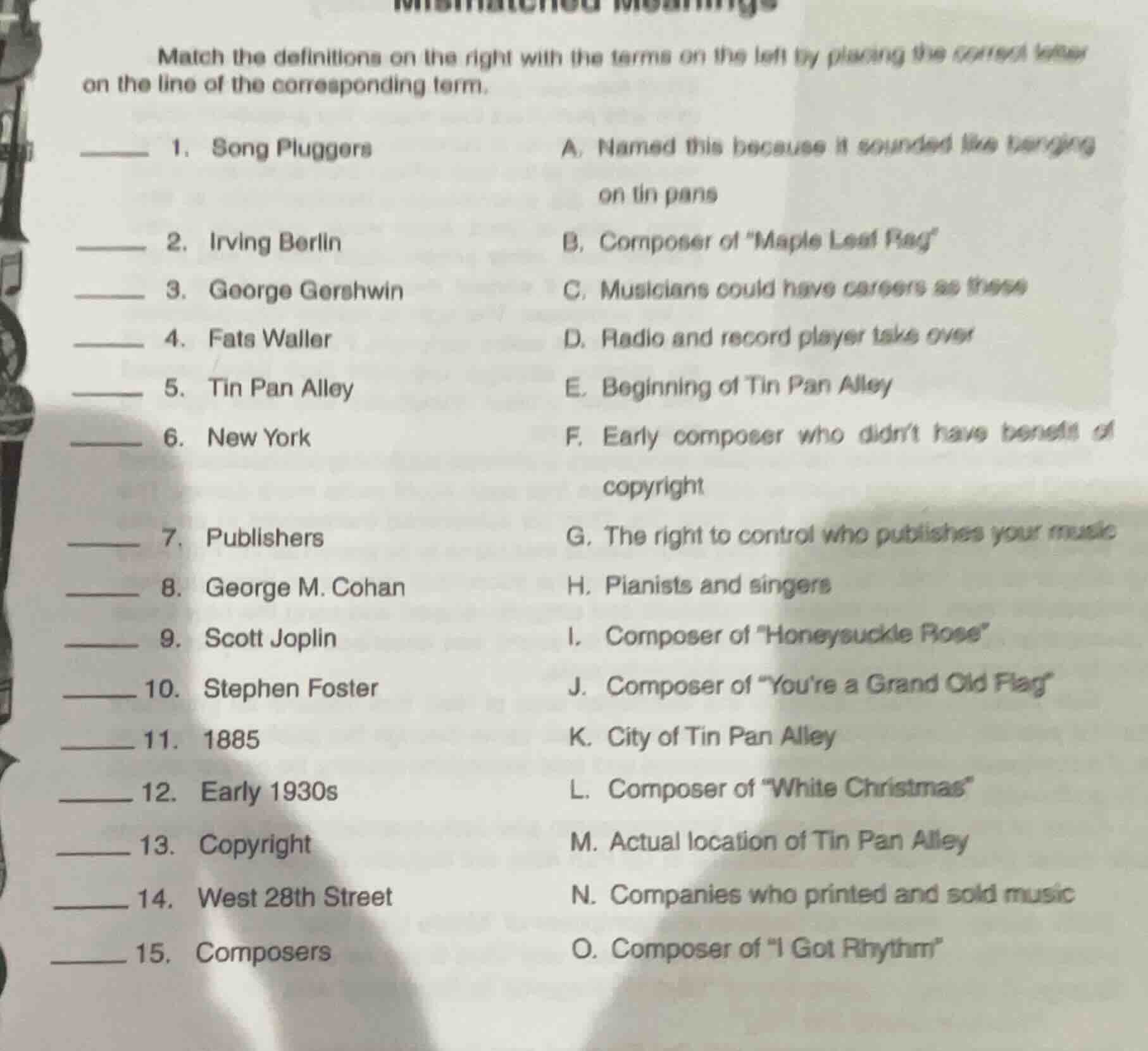 mismatched meanings match the definitions on the right with the terms o…