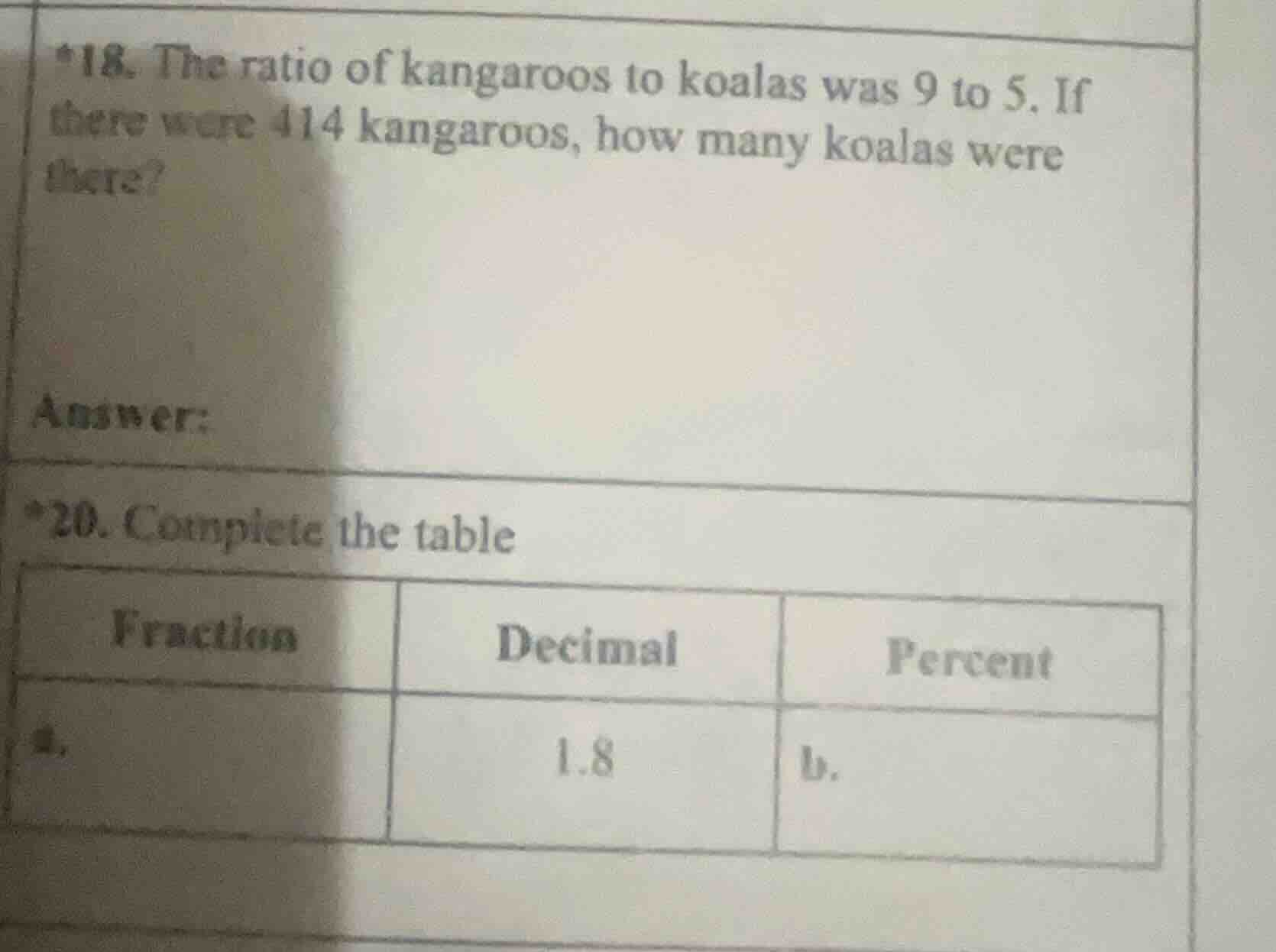 *18. the ratio of kangaroos to koalas was 9 to 5. if there were 414 kan…