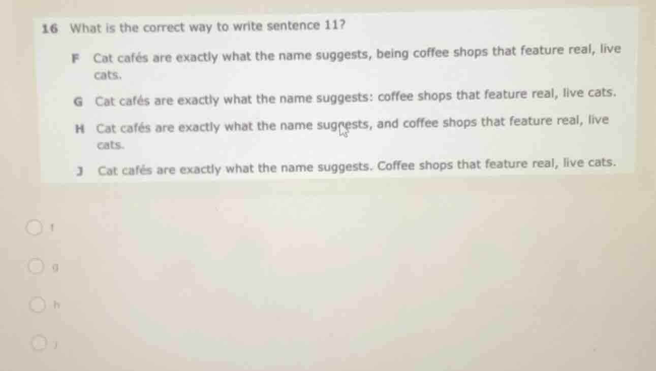 16 what is the correct way to write sentence 11? f cat cafés are exactl…