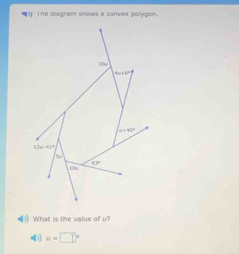 the diagram shows a convex polygon. what is the value of ( u )? ( u = s…