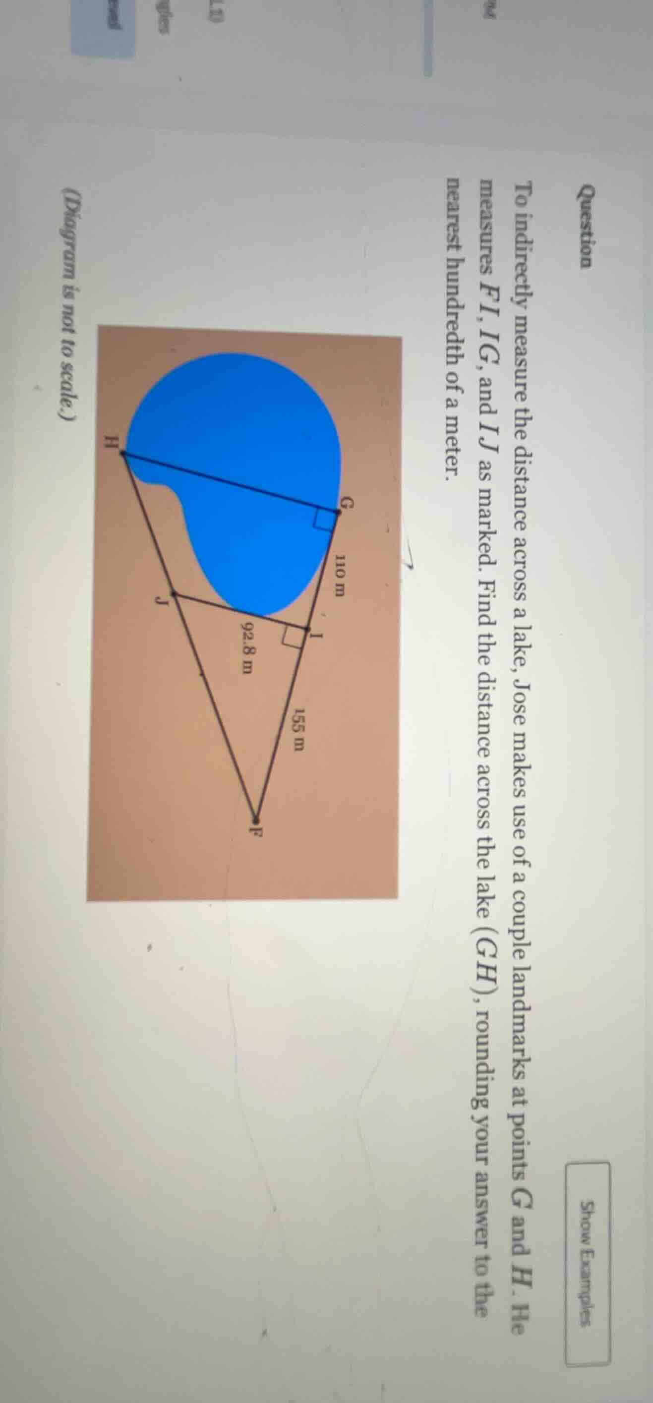 question to indirectly measure the distance across a lake, jose makes u…