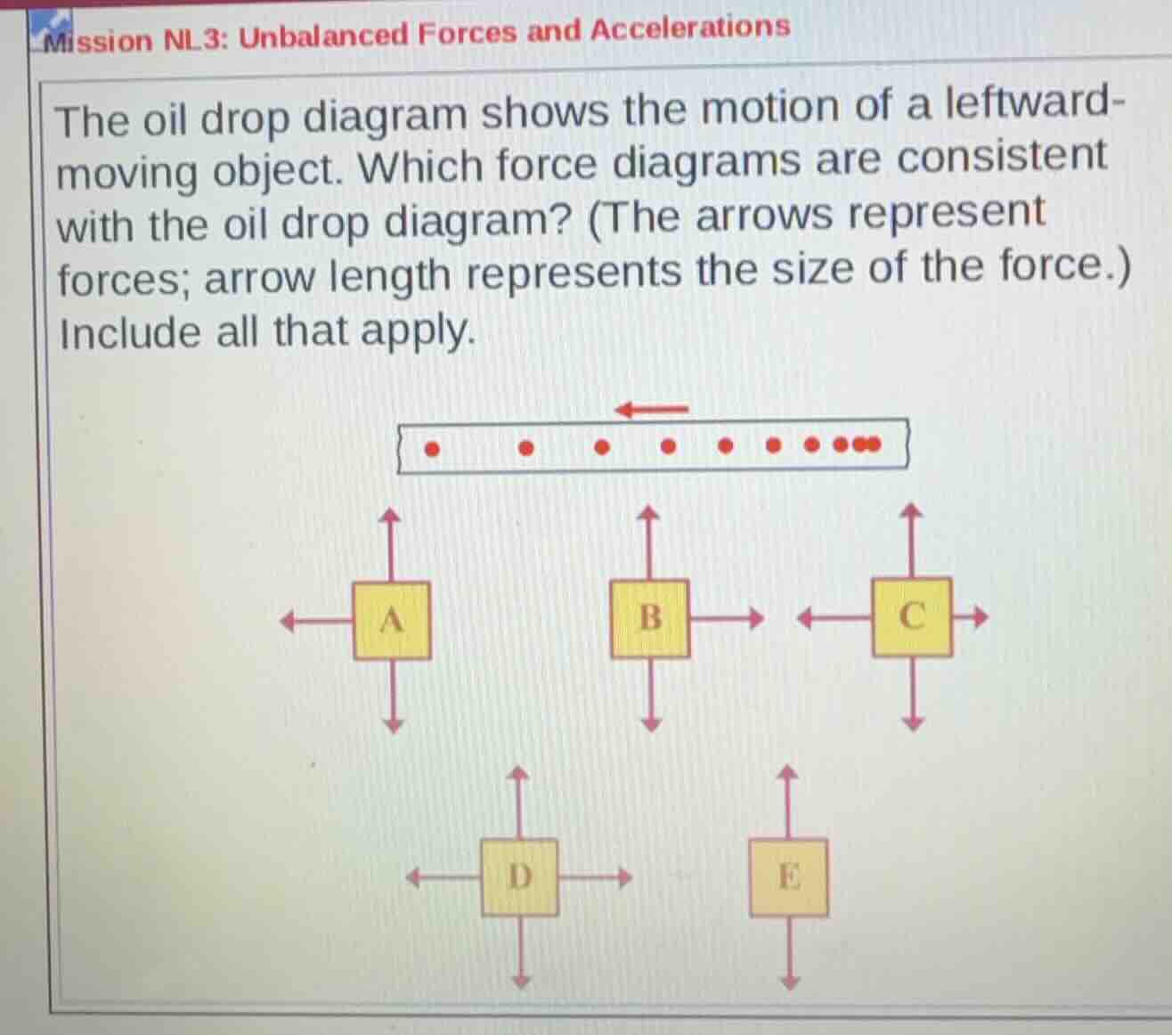 mission nl3: unbalanced forces and accelerations the oil drop diagram s…
