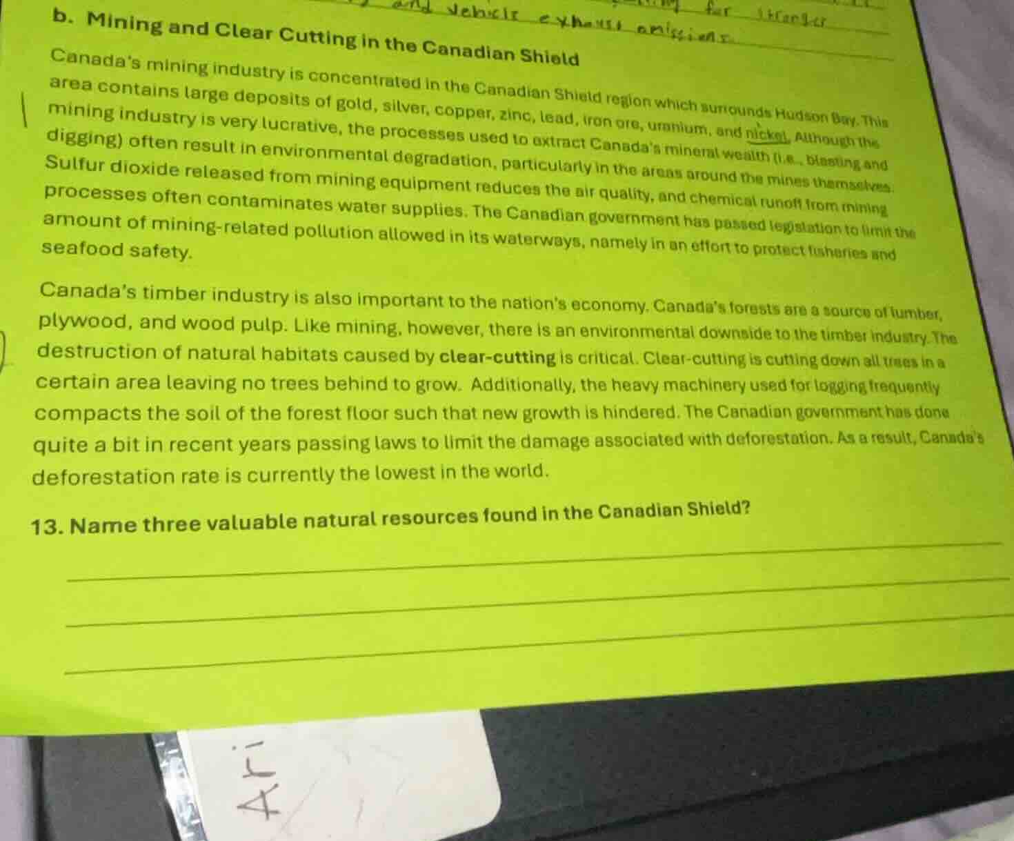 b. mining and clear cutting in the canadian shield canadas mining indus…