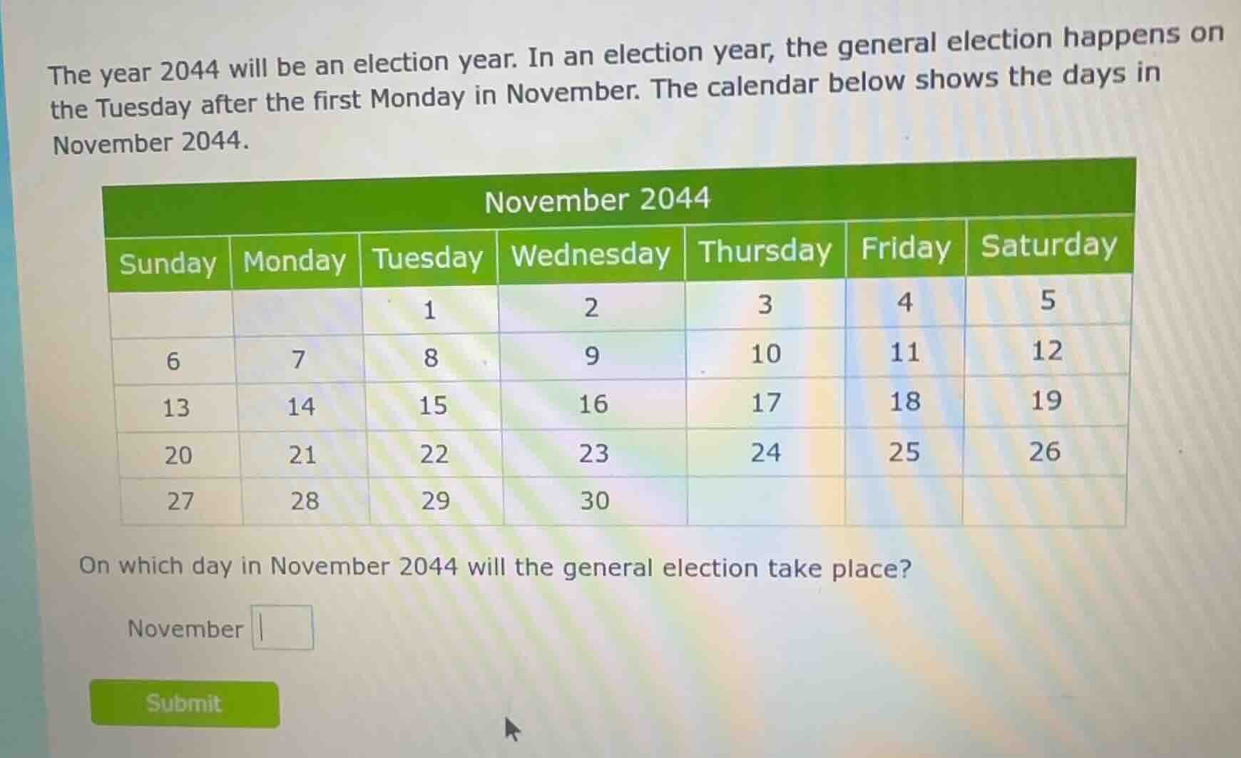 the year 2044 will be an election year. in an election year, the genera…