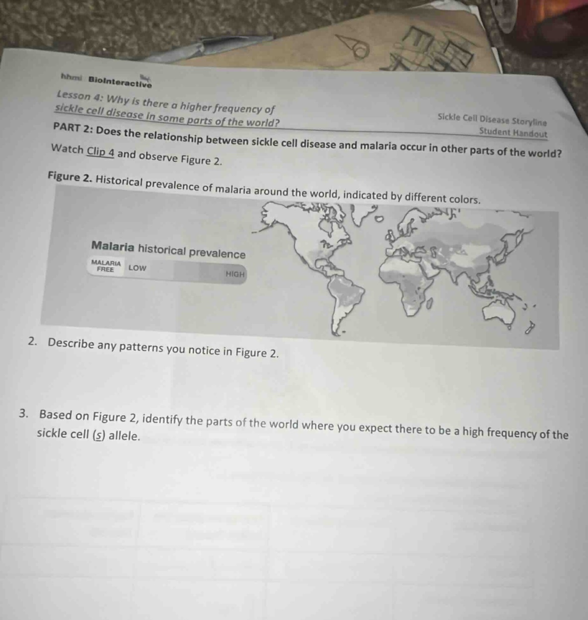 hhmi biointeractive lesson 4: why is there a higher frequency of sickle…