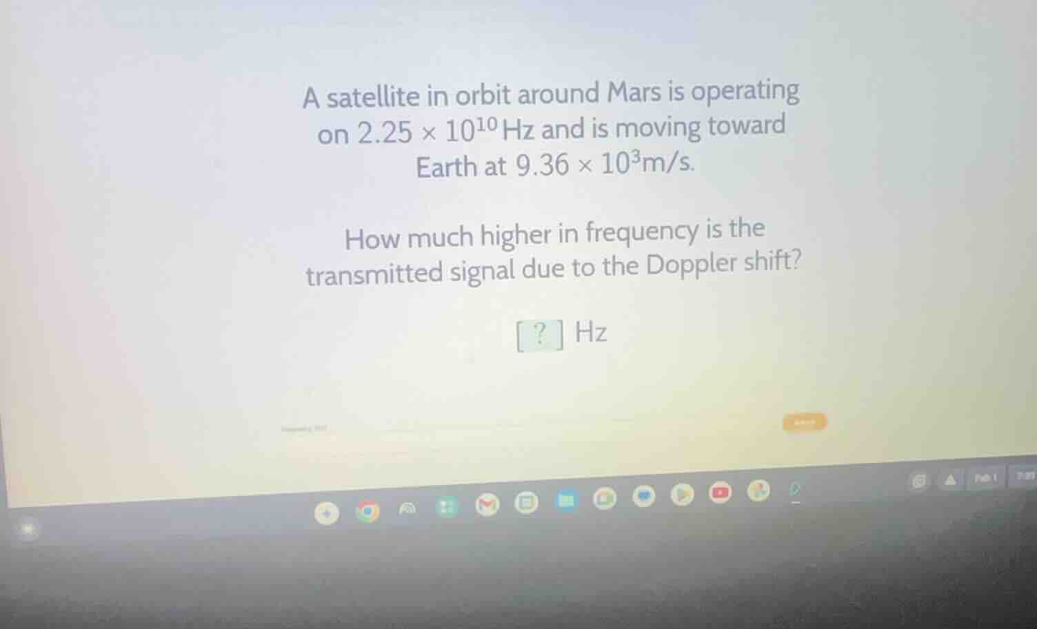 a satellite in orbit around mars is operating on $2.25 \\times 10^{10}$…