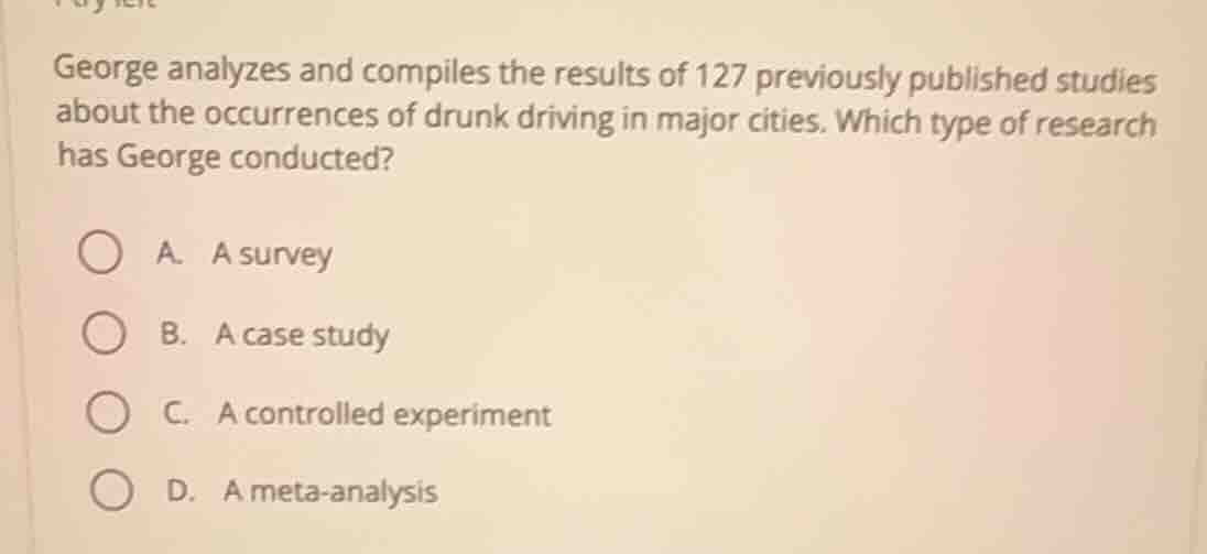george analyzes and compiles the results of 127 previously published st…