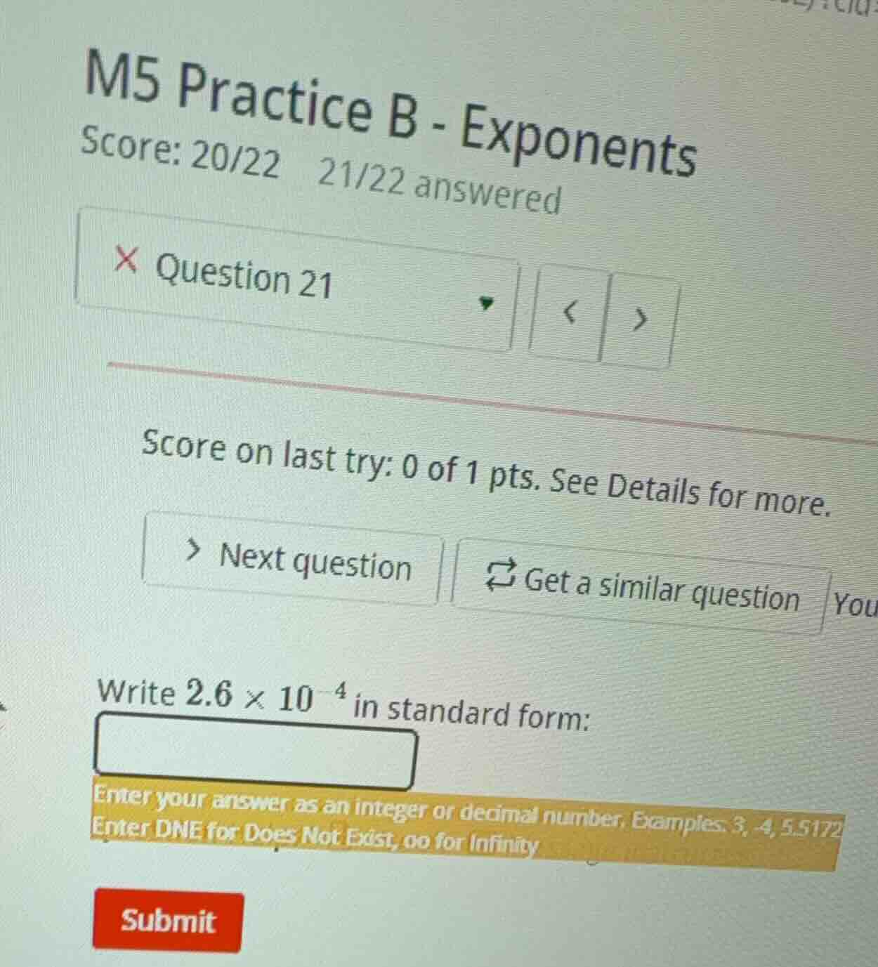 m5 practice b - exponents score: 20/22 21/22 answered question 21 score…
