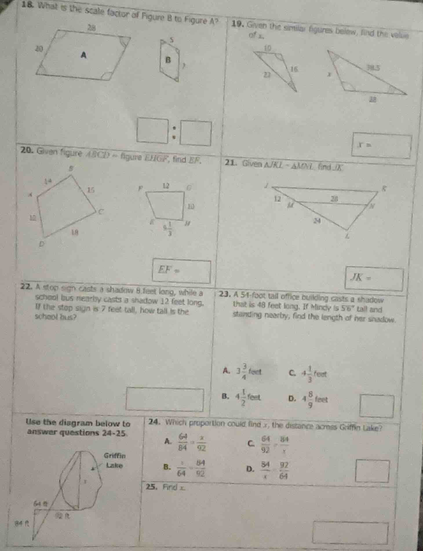 18. what is the scale factor of figure b to figure a? 19. given the sim…