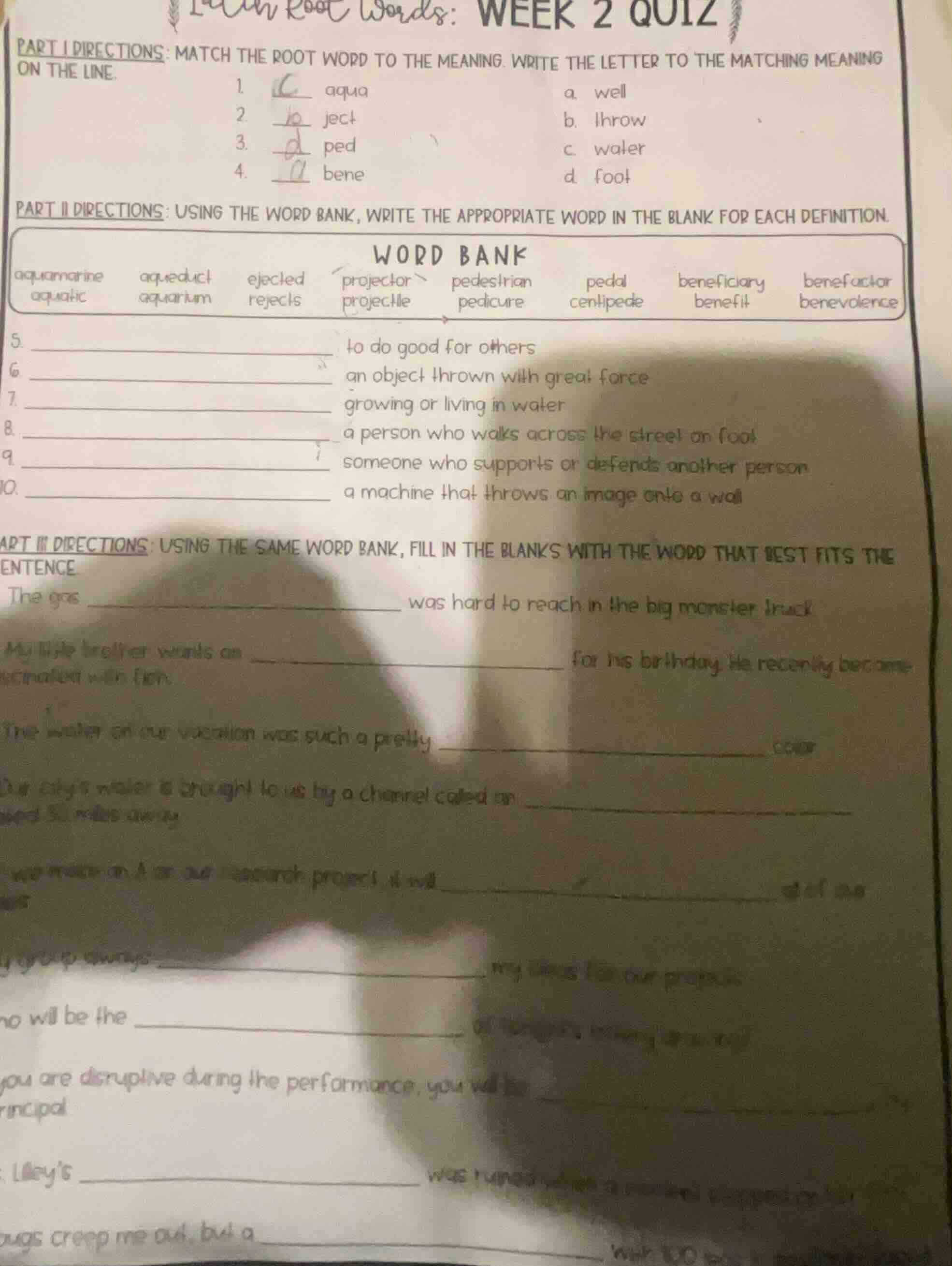 latin root words: week 2 quiz part i directions: match the root word to…