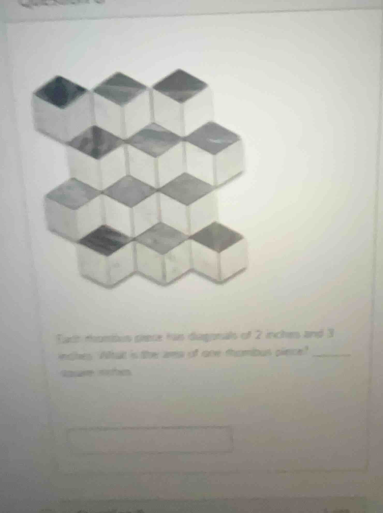 each rhombus piece has diagonals of 2 inches and 3 inches. what is the …