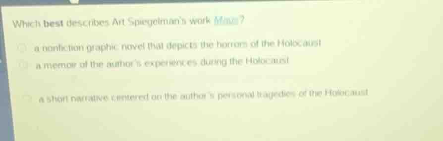 which best describes art spiegelmans work maus? a nonfiction graphic no…