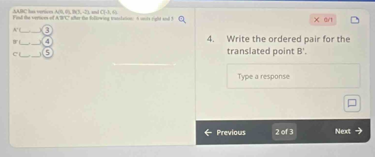 △abc has vertices a(0, 0), b(5, -2), and c(-3, 6). find the vertices of…