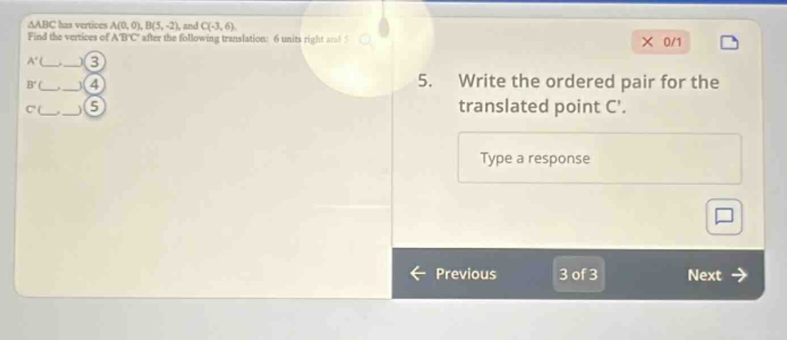 △abc has vertices a(0,0), b(5,-2), and c(-3,6). find the vertices of ab…
