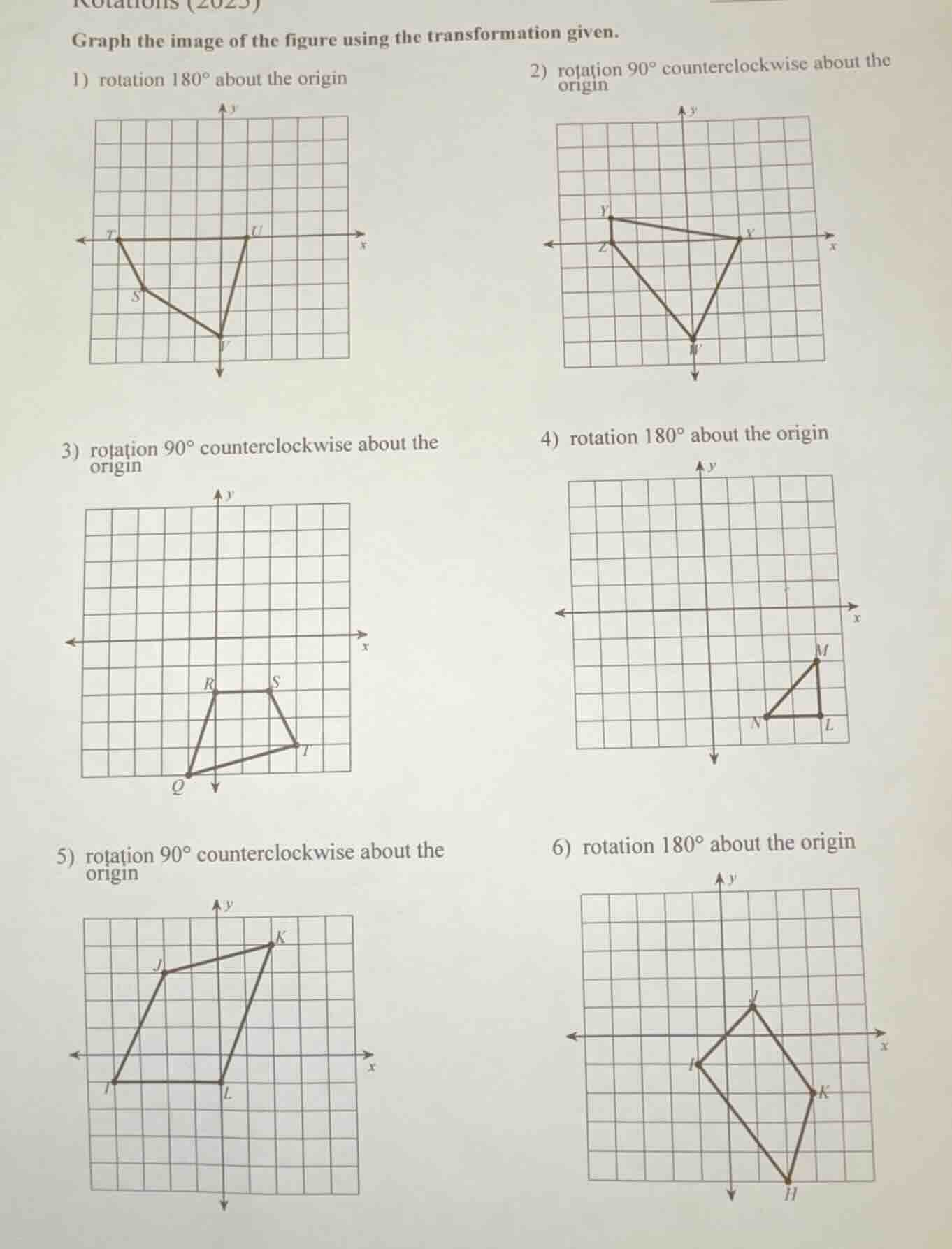 rotations (2023) graph the image of the figure using the transformation…