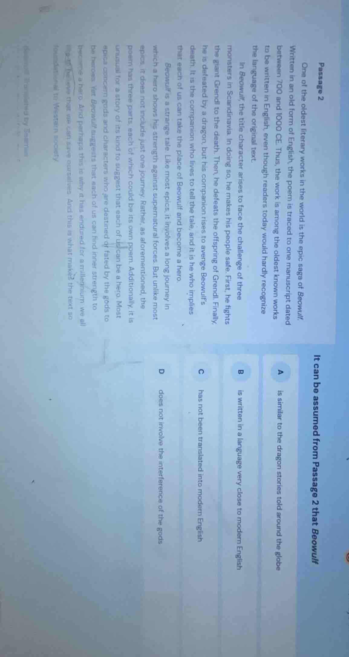 passage 2 one of the oldest literary works in the world is the epic sag…