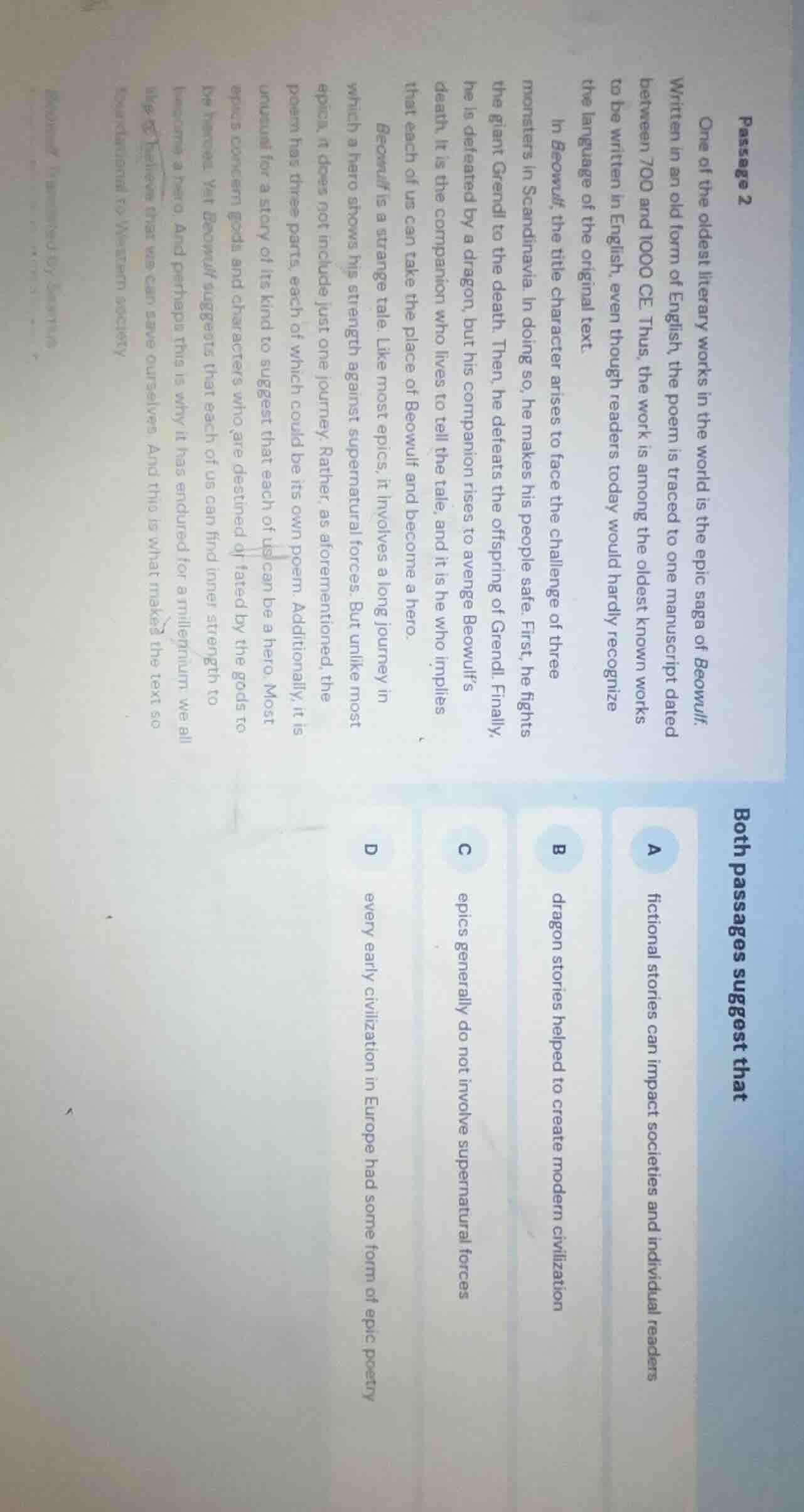 passage 2 one of the oldest literary works in the world is the epic sag…