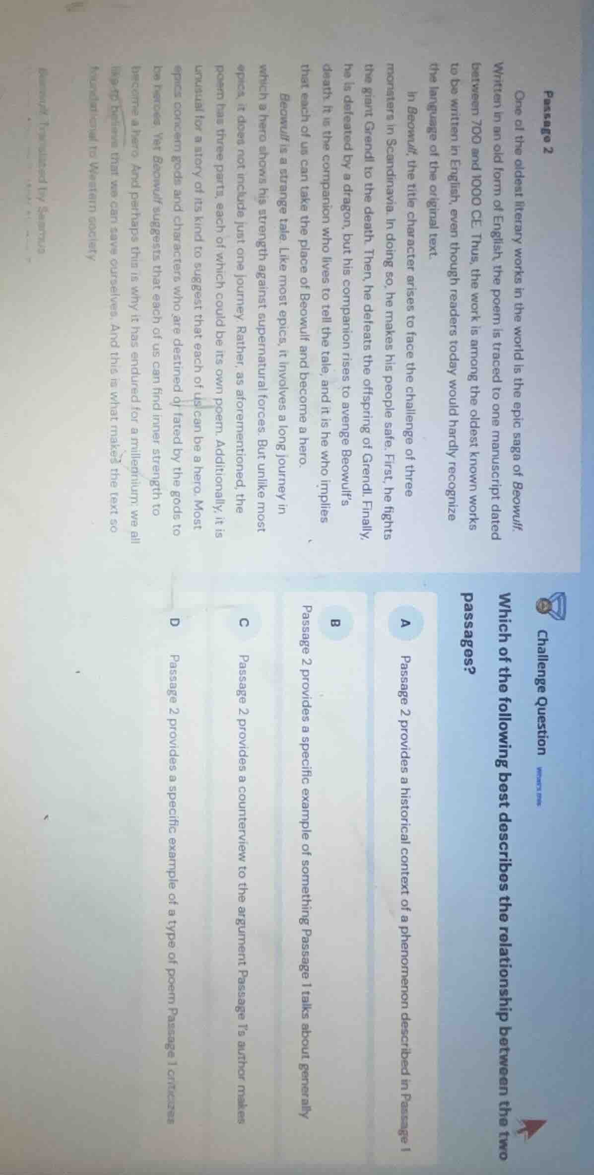 passage 2 one of the oldest literary works in the world is the epic sag…